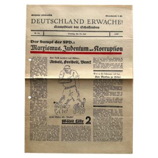 Original 1932 German early NSDAP Deutschland Erwache! newspaper
