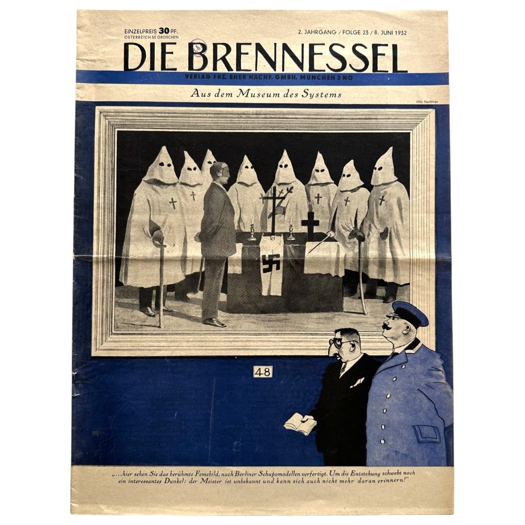Original German Die Brennessel magazine from 1932 featuring political satire, NSDAP propaganda and Weimar Republic artwork.