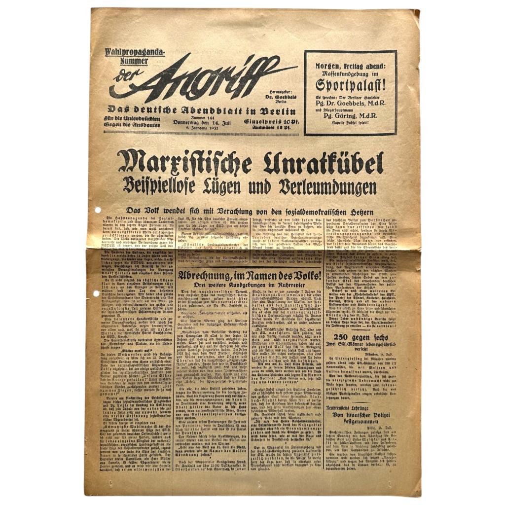 Original 1932 German newspaper ‘Der Angriff’