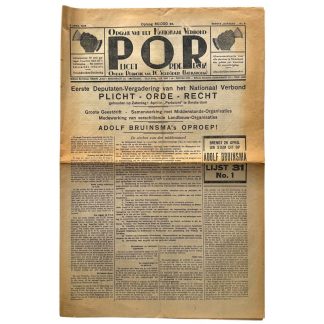 Original 1933 Dutch Nationaal Verbond newspaper 'P.O.R. – Plicht Orde Recht'