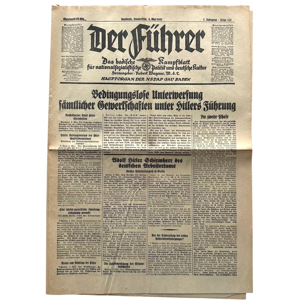 Original 1933 German NSDAP newspaper ‘Der Führer’ Karlsruhe