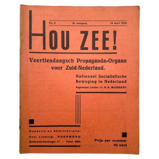 Origineel 1934 Nederlands NSB blad Hou Zee propaganda orgaan Zuid-Nederland met artikelen van Mussert en advertenties uit Roermond Venlo Maastricht.