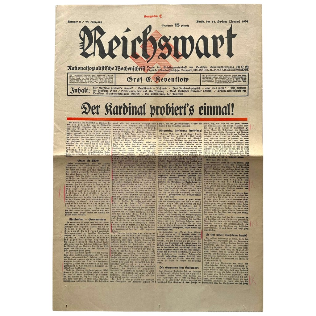 Original 1934 German Reichswart Nationalsozialistische Wochenschrift newspaper