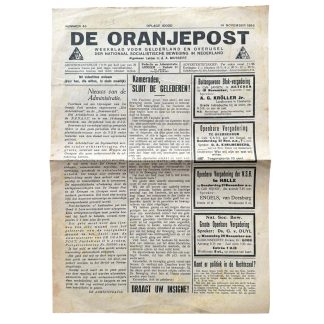 Originele Nederlandse NSB krant De Oranjepost uit 1935 met Mussert propaganda en vergaderingen in Arnhem Gelderland en Overijssel.