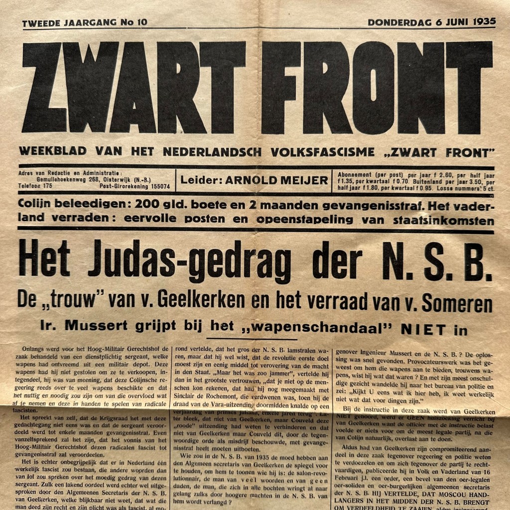 Original 1935 Dutch fascist 'Zwart Front' newspaper