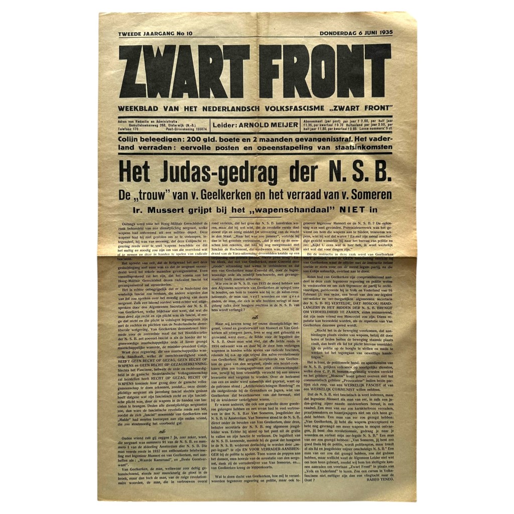 Original 1935 Dutch fascist 'Zwart Front' newspaper