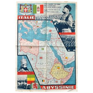 Original 1936 Belgian propaganda poster Mussolini - Italy and Abyssinia during the Italo-Ethiopian War