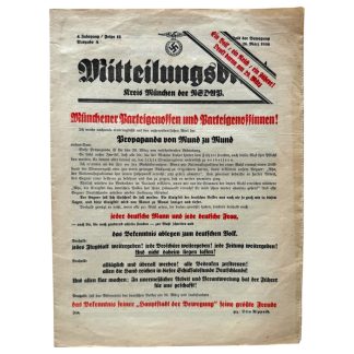 Original 1936 German NSDAP ‘Mitteilungsblatt Kreis München der NSDAP’