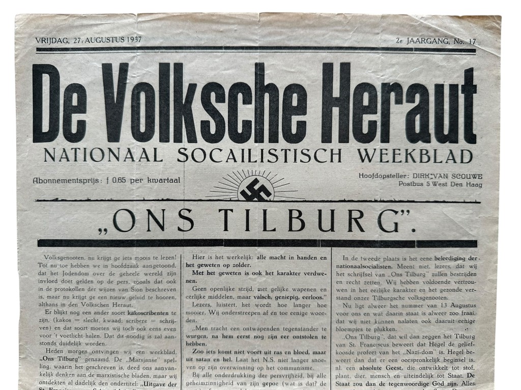 Original 1937 Dutch National Socialist weekly newspaper 'De Volksche Heraut'