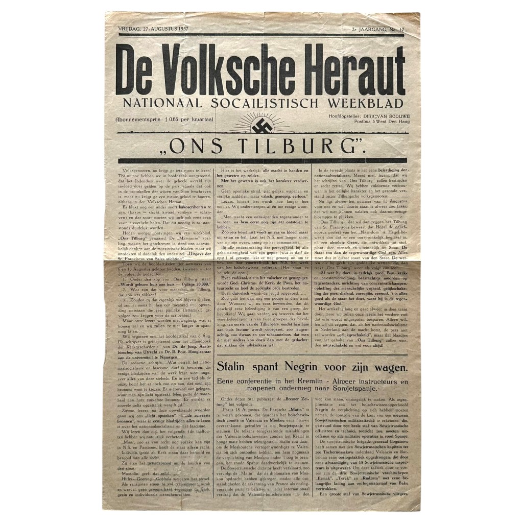Original 1937 Dutch National Socialist weekly newspaper 'De Volksche Heraut'