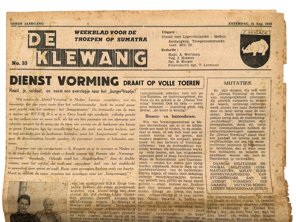 Original 1945-1949 Dutch East Indies 'De Klewang' Z-Brigade newspaper