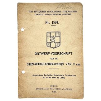 Original 1945 Dutch military instruction manual for the 9 mm STEN submachine carbine