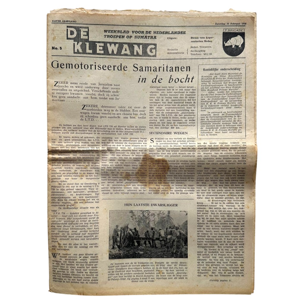 Originele 1950 De Klewang Z-Brigade krant Nederlands-Indië Koninklijke Landmacht militair weekblad Sumatra.