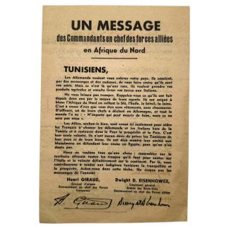 Original Allied propaganda leaflet aimed at the population of Tunisia in North Africa