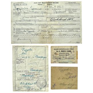 Original Allied set of A.E.F. D.P. registration and repatriation documents 1945 issued to Jan Tijgeler from Vlaardingen