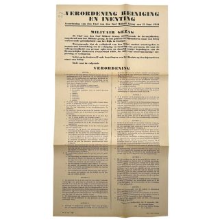 Originele WWII Nederlandse poster Verordening Reiniging en Inenting maart 1945 afkomstig uit Nijmegen Militair Gezag militairia document.