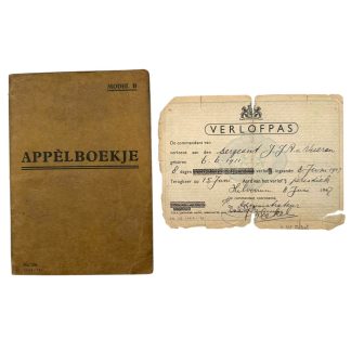Original Pre 1940 Dutch army Appèlboekje 1939 with document Hilversum from 1947