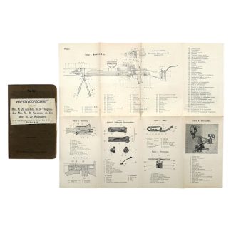 Originele Nederlandse leger handleiding Mitrailleur M20 1925 met uitvouwbare technische poster en schema’s pre 1940 militaria.