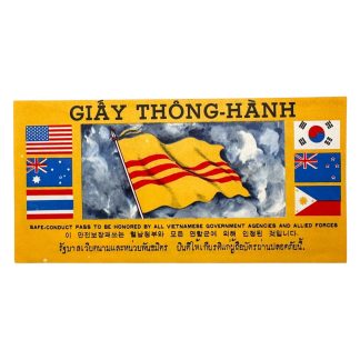Original Vietnam War Safe Conduct Pass propaganda leaflet from the South Vietnamese Chieu Hoi Program and allied forces.