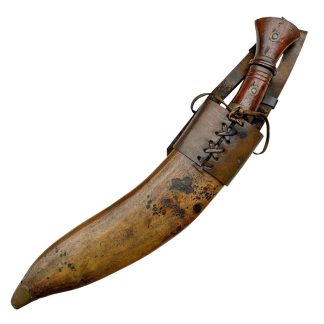 Original WW1 British Military-Issued Gurkha Kukri 1917 with leather scabbard British army militaria collectible.