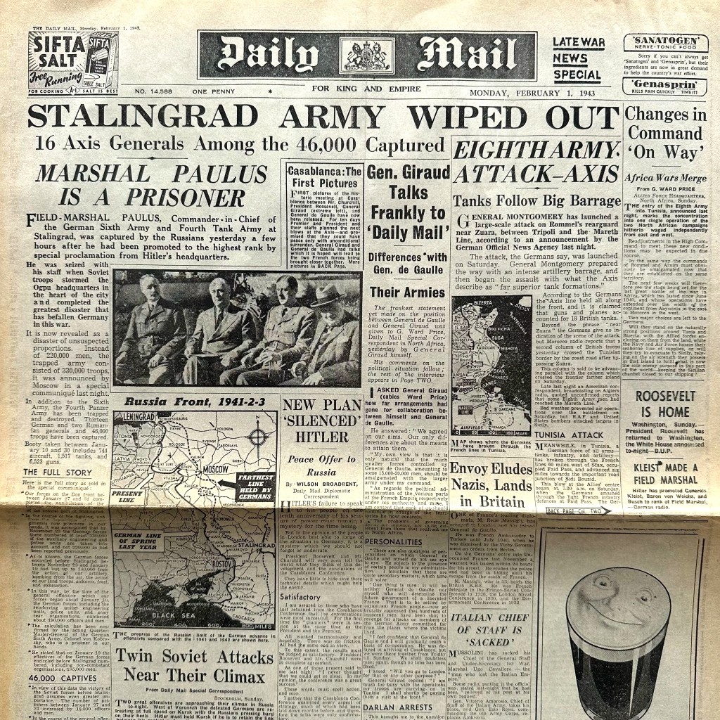 Original WWII British Daily Mail newspaper - Stalingrad Army Wiped Out