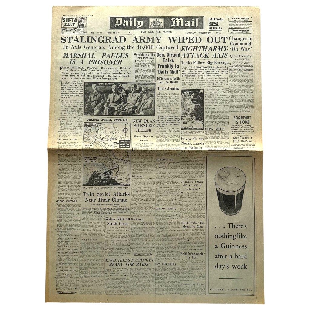 Original WWII British Daily Mail newspaper - Stalingrad Army Wiped Out