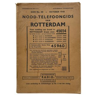 Originele Nederlandse Nood-Telefoongids Rotterdam oktober 1940 uitgegeven na het bombardement met PTT en oorlogshistorie.