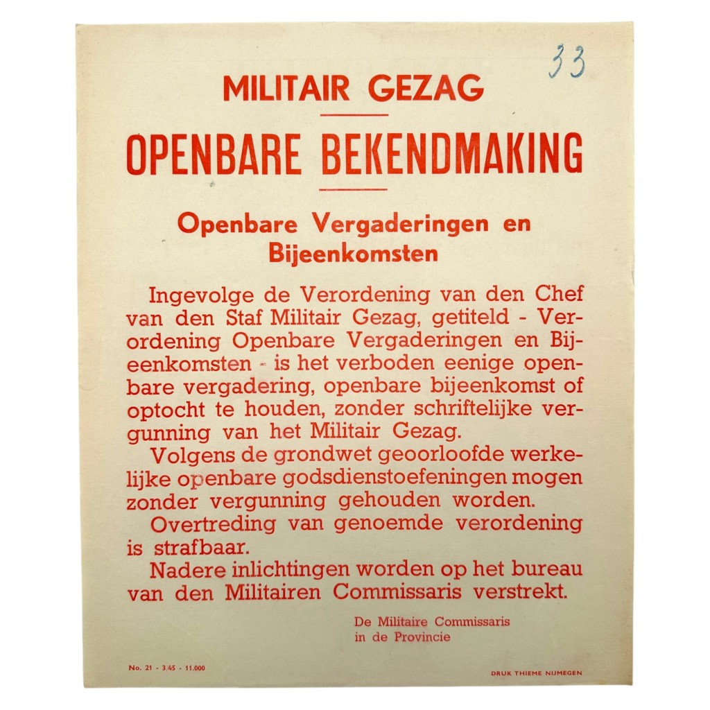 Original WWII Dutch 'Openbare Bekendmaking' poster Nijmegen