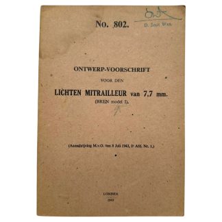 Origineel WWII Nederlands leger Bren model I handboek Londen 1943 met illustraties en technische beschrijvingen uit Engeland.