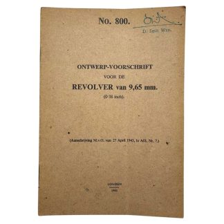 Origineel WWII Nederlands leger revolver 9,65 mm handboek Londen 1943 met illustraties en technische beschrijvingen Engeland.