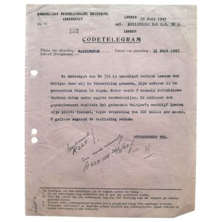 Original WWII Dutch coded telegram from the Royal Netherlands Government Code Service Washington - Londen