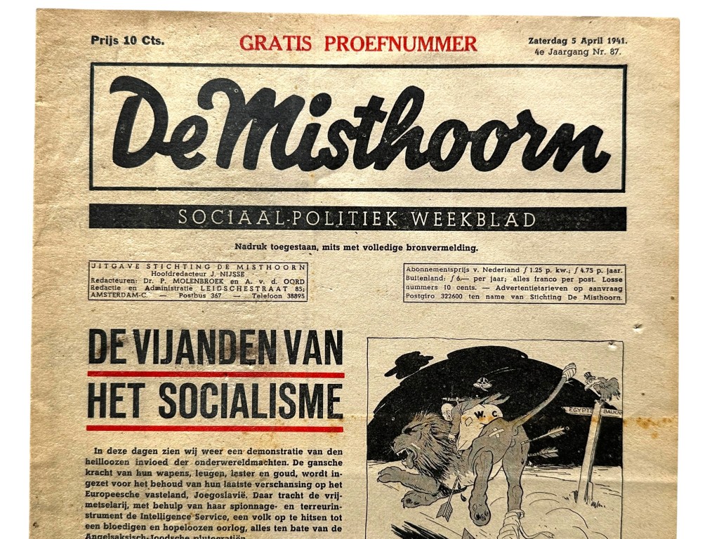Original WWII Dutch collaboration 'De Misthoorn' newspaper
