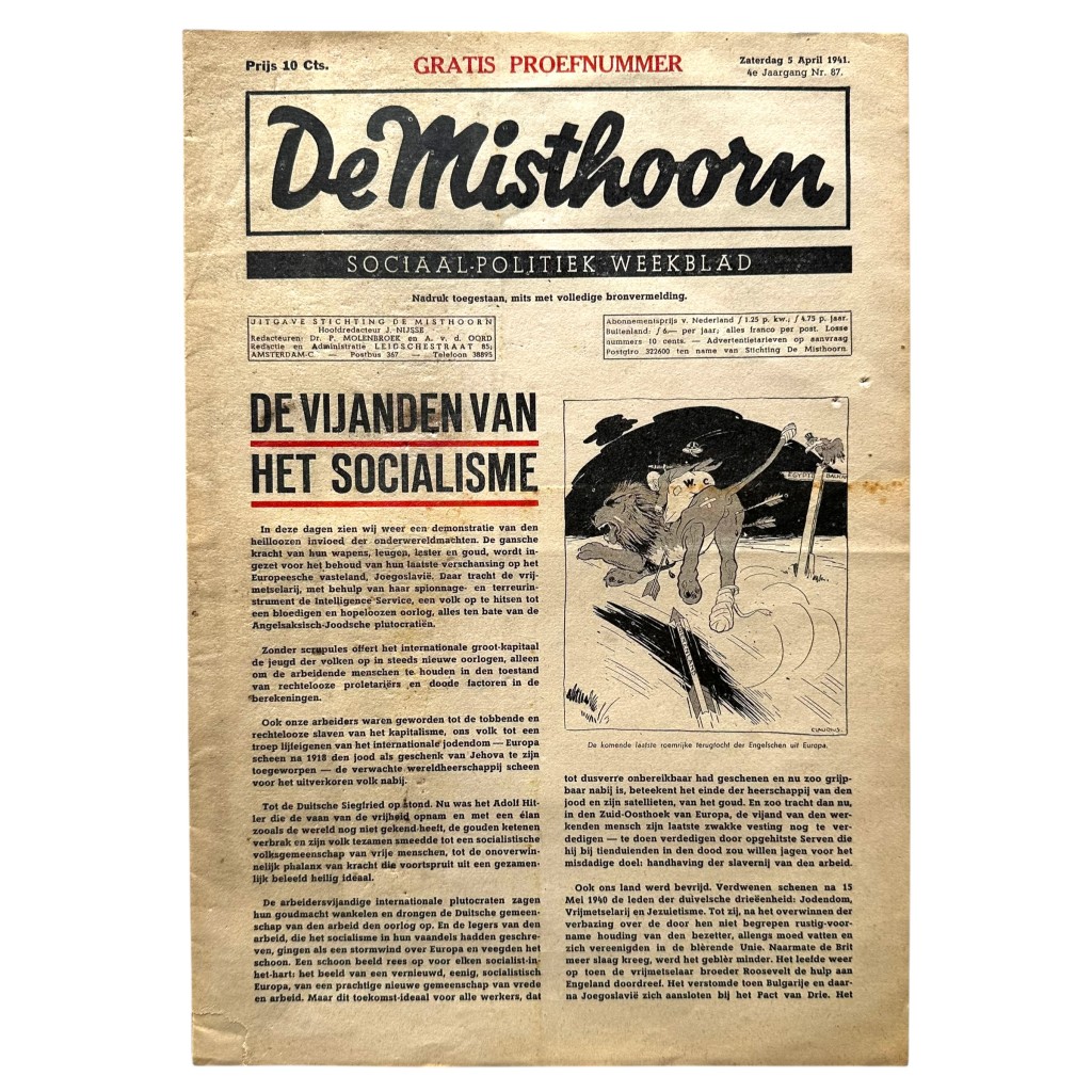 Original WWII Dutch collaboration 'De Misthoorn' newspaper