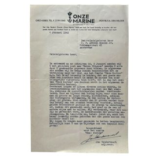 Original WWII Dutch document Algemeen Nederlands Comité 'Onze Marine' in Den Helder 1942