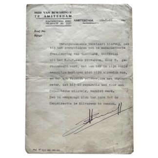 Original WWII Dutch document 'NSF camp Hilversum - Huis van Bewaring II in Amsterdam'