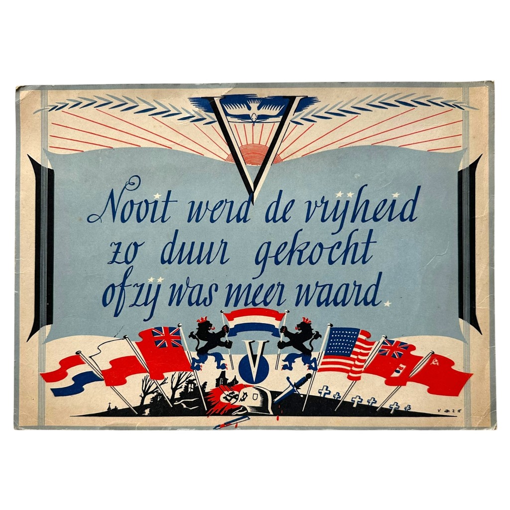 Original WWII Dutch liberation cardboard sign Netherlands 1945