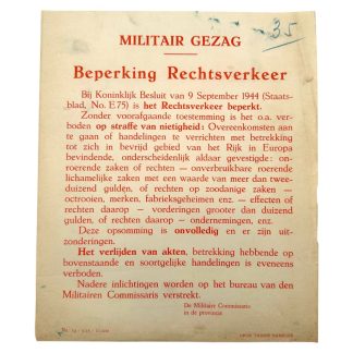 Original WWII Dutch poster 'Beperking Rechtsverkeer' Nijmegen