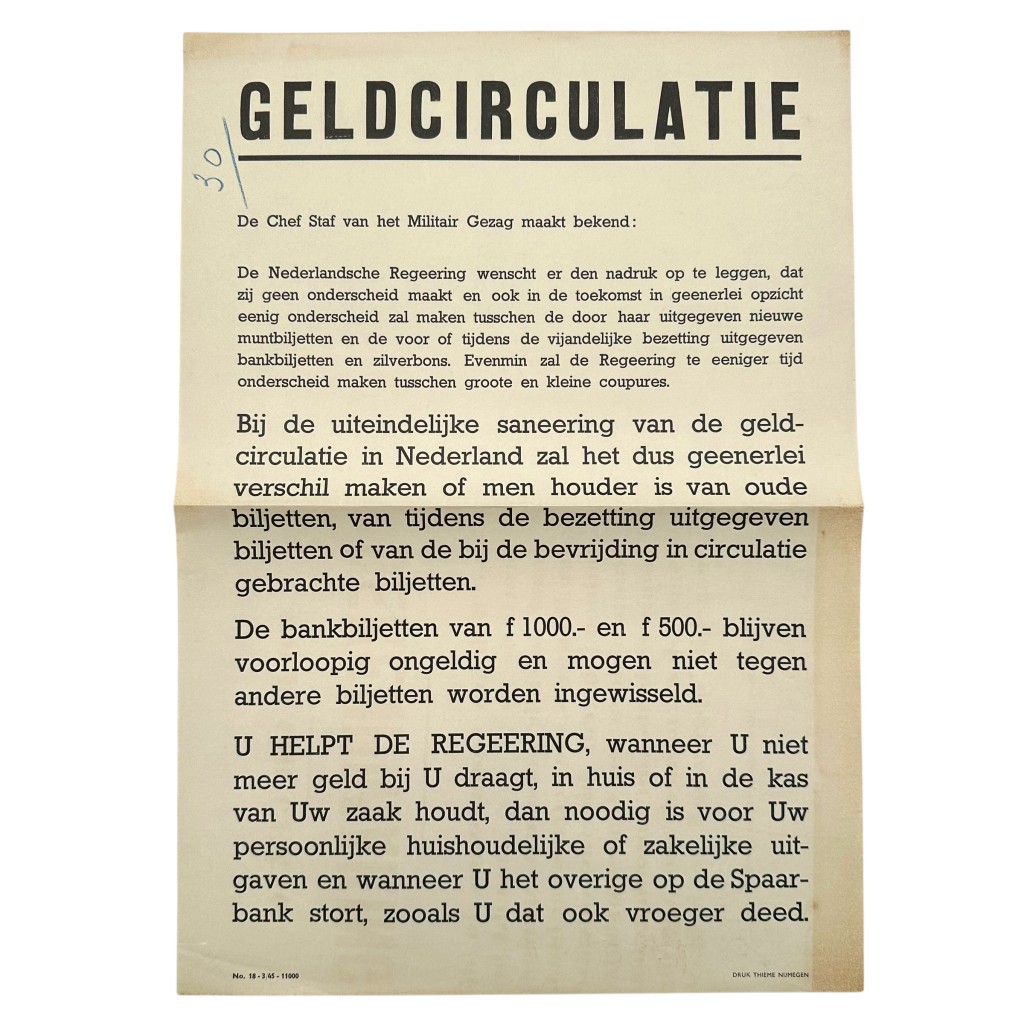 Original WWII Dutch poster 'Geldcirculatie' Nijmegen