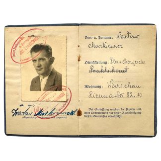 Original WWII German Ausweis Warsaw in Poland Fleischerei und Wurstwarenfabrik W. Lewandowski 1941.