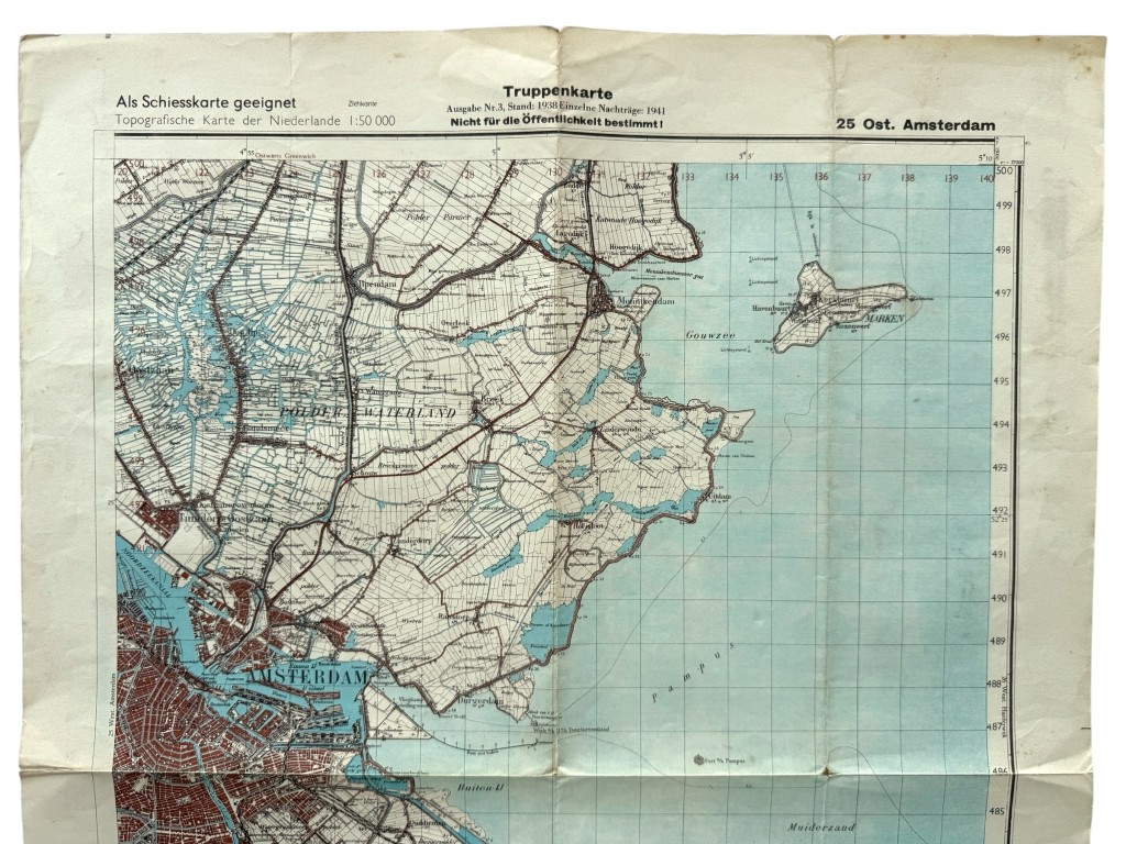 Originele Duitse WWII Truppenkarte Amsterdam maart 1945 Wehrmacht OKH militaire kaart Nederland Waterland Marken