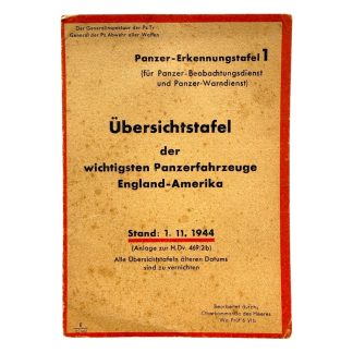 Original WWII German 'Übersichtstafel der wichtigsten Panzerfahrzeuge Engeland-Amerika'