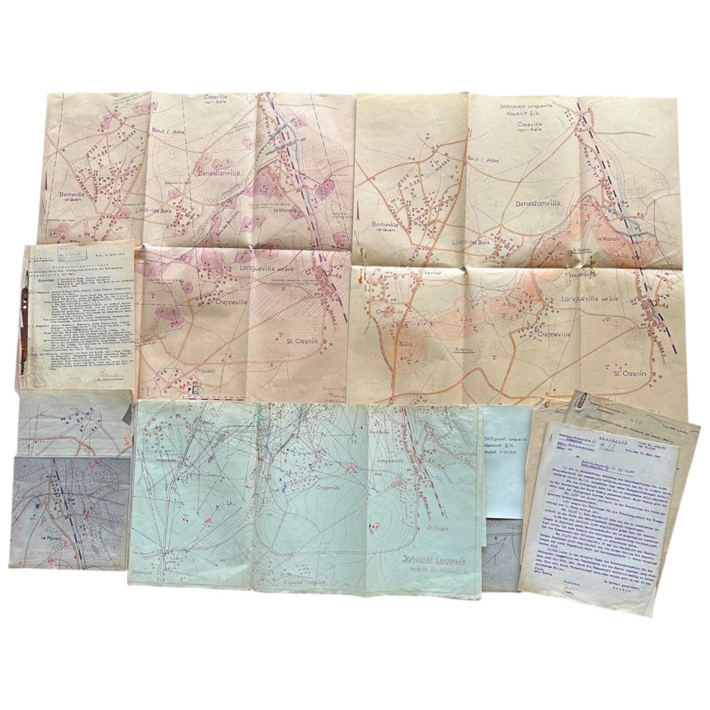 Original WWII German Wehrmacht Atlantic Wall defense set concerning ‘Stützpunkt Longueville-sur-Scie’ in France in 1943