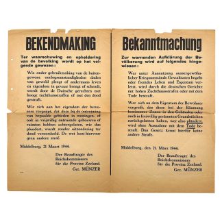 Original WWII German announcement poster Middelburg in Zeeland (Netherlands)
