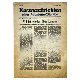 Original WWII German propaganda leaflet Kurznachrichten einer Infanterie-Division September 17 1944 V1 London Wehrmacht Echternach Katyn Prague militaria document.