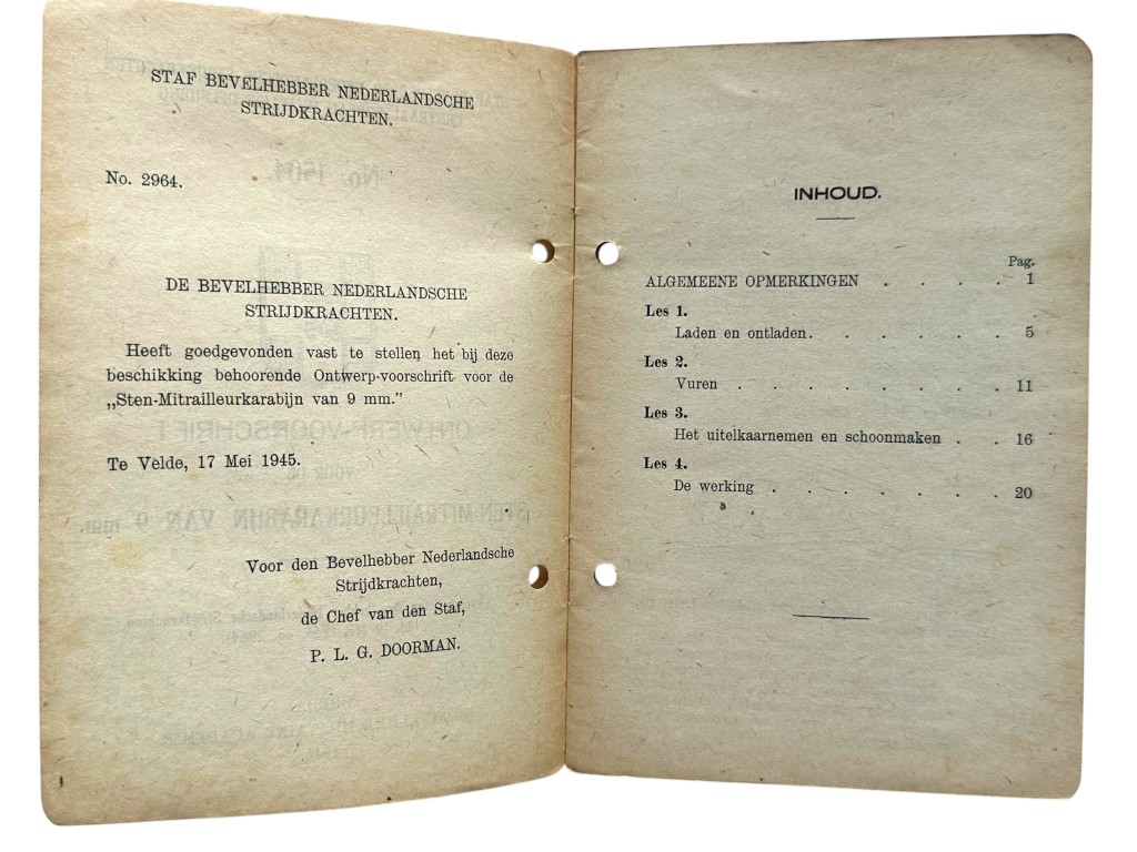 Original 1945 Dutch military instruction manual for the 9 mm STEN submachine carbine - Image 4