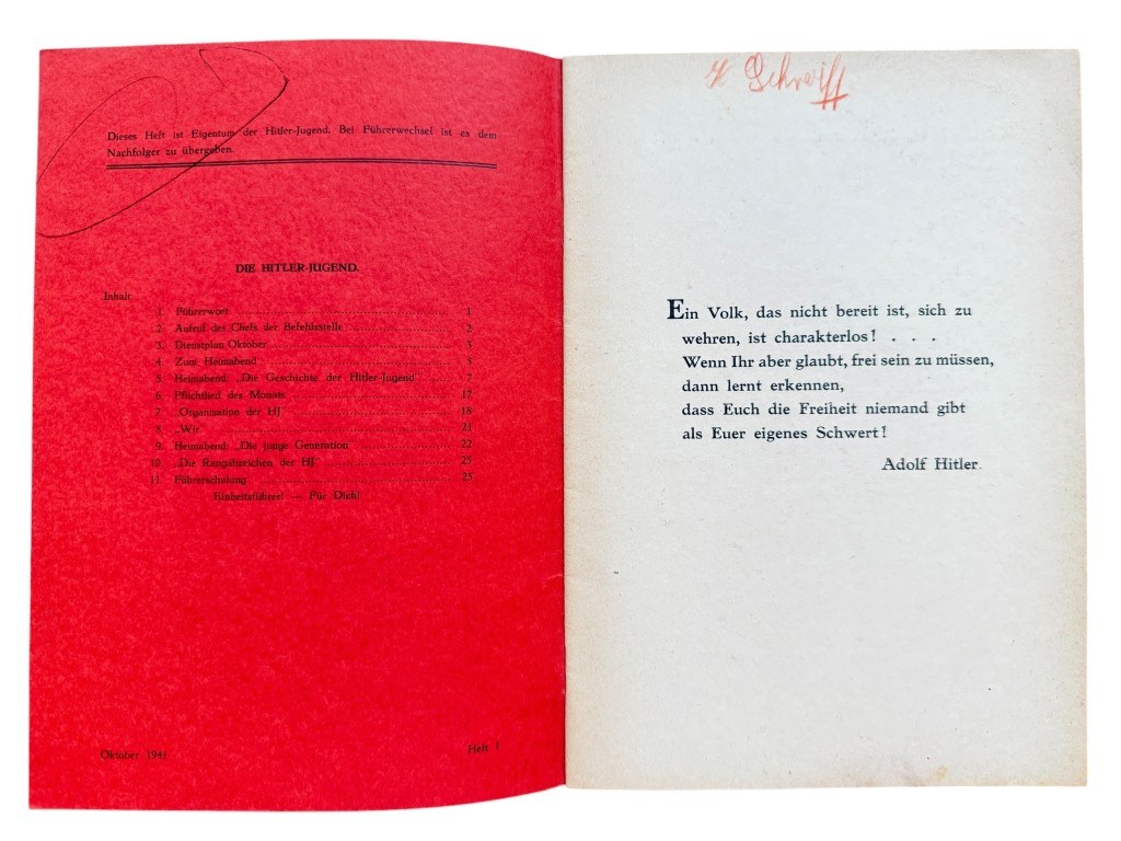 Original WWII German Hitlerjugend Führerdienst Befehlstelle Niederlande brochure Heft 1 - October 1941 - Image 2