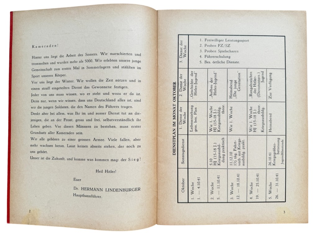 Original WWII German Hitlerjugend Führerdienst Befehlstelle Niederlande brochure Heft 1 - October 1941 - Image 3