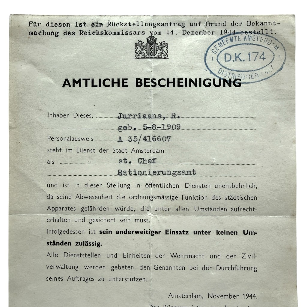 Original WWII German document signed by Edward Voûte NSB mayor of Amsterdam - Image 4