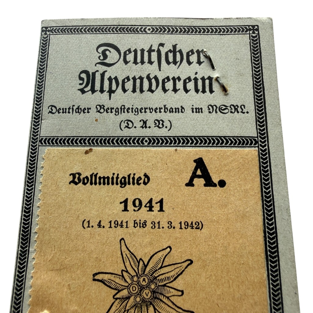 Original WWII German membership card of the Deutscher Alpenverein (DAV)