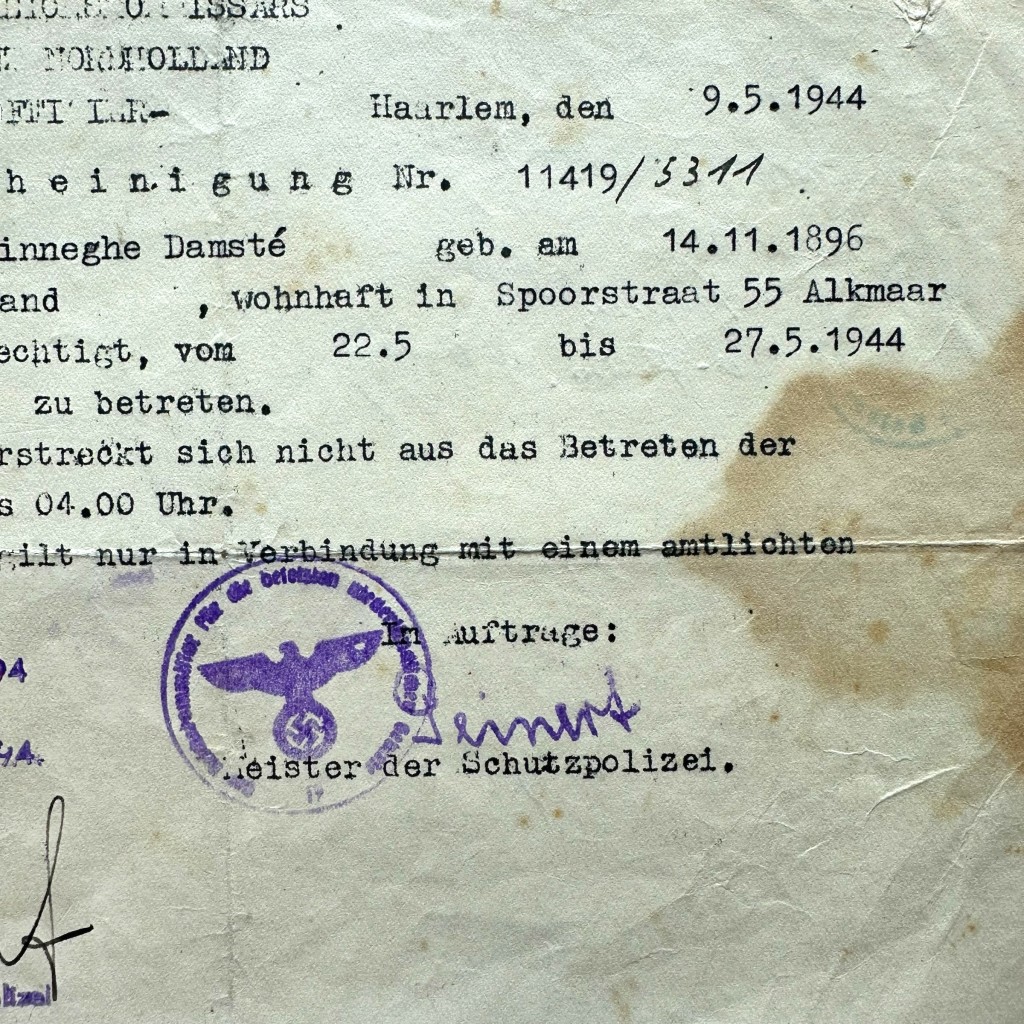 Original WWII German acces permit Texel - Alkmaar - Den Helder